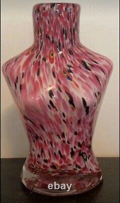 Vintage Murano 12 art glass pink, black & white mottled nude torso vase