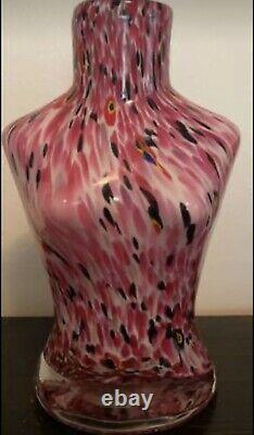 Vintage Murano 12 art glass pink, black & white mottled nude torso vase