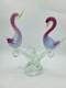 Vintage Murano 2 Art Glass Birds On Branch Love Birds Pink Blue Opaline Swans