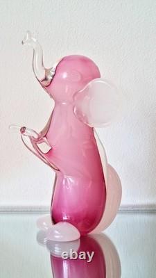 Vintage Murano Alabastro Pink Elephant Collectable Art Glass Mid-century Mcm