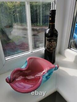 Vintage Murano Alfredo Barbini Pink & Blue Shell Form Art Glass Bowl C1960's