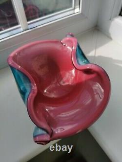 Vintage Murano Alfredo Barbini Pink & Blue Shell Form Art Glass Bowl C1960's