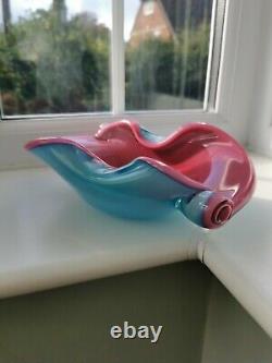Vintage Murano Alfredo Barbini Pink & Blue Shell Form Art Glass Bowl C1960's