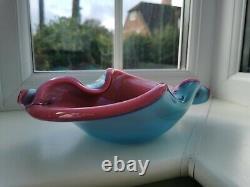 Vintage Murano Alfredo Barbini Pink & Blue Shell Form Art Glass Bowl C1960's