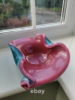 Vintage Murano Alfredo Barbini Pink & Blue Shell Form Art Glass Bowl C1960's