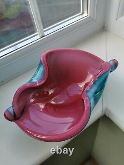 Vintage Murano Alfredo Barbini Pink & Blue Shell Form Art Glass Bowl C1960's