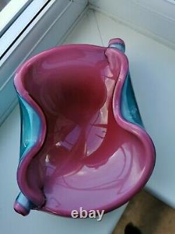Vintage Murano Alfredo Barbini Pink & Blue Shell Form Art Glass Bowl C1960's