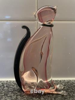 Vintage Murano Archimede Seguso Art Murano Glass Cat pink