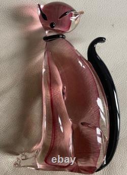 Vintage Murano Archimede Seguso Art Murano Glass Cat pink