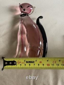 Vintage Murano Archimede Seguso Art Murano Glass Cat pink