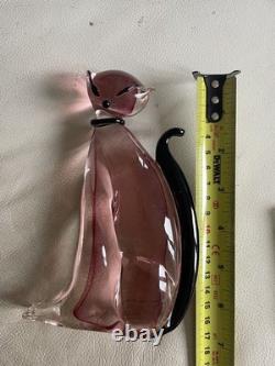 Vintage Murano Archimede Seguso Art Murano Glass Cat pink