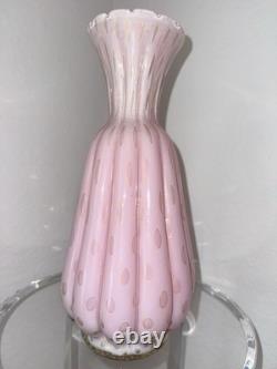 Vintage Murano Art Glass Alfredo Barbini Pink Gold Controlled Bubble Large Vase