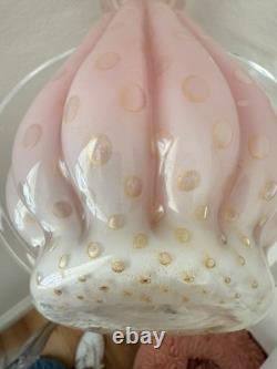 Vintage Murano Art Glass Alfredo Barbini Pink Gold Controlled Bubble Large Vase