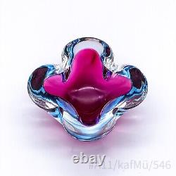 Vintage Murano Art Glass Ashtray Mouth-blown Handmade Pink & Blue