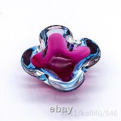 Vintage Murano Art Glass Ashtray Mouth-blown Handmade Pink & Blue