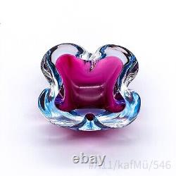 Vintage Murano Art Glass Ashtray Mouth-blown Handmade Pink & Blue