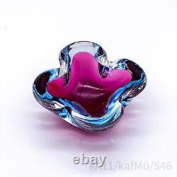 Vintage Murano Art Glass Ashtray Mouth-blown Handmade Pink & Blue