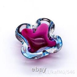 Vintage Murano Art Glass Ashtray Mouth-blown Handmade Pink & Blue