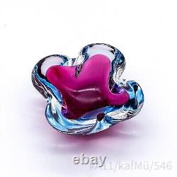 Vintage Murano Art Glass Ashtray Mouth-blown Handmade Pink & Blue
