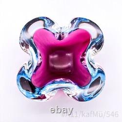 Vintage Murano Art Glass Ashtray Mouth-blown Handmade Pink & Blue