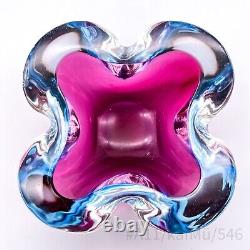 Vintage Murano Art Glass Ashtray Mouth-blown Handmade Pink & Blue