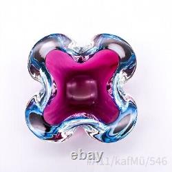 Vintage Murano Art Glass Ashtray Mouth-blown Handmade Pink & Blue