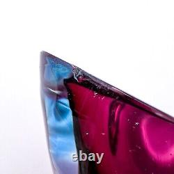 Vintage Murano Art Glass Ashtray Mouth-blown Handmade Pink & Blue