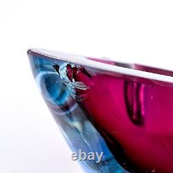 Vintage Murano Art Glass Ashtray Mouth-blown Handmade Pink & Blue