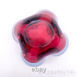 Vintage Murano Art Glass Ashtray Mouth-blown Handmade Pink & Blue