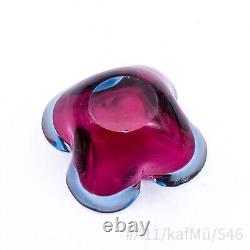 Vintage Murano Art Glass Ashtray Mouth-blown Handmade Pink & Blue
