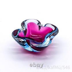 Vintage Murano Art Glass Ashtray Mouth-blown Handmade Pink & Blue