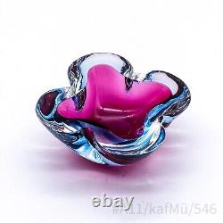 Vintage Murano Art Glass Ashtray Mouth-blown Handmade Pink & Blue