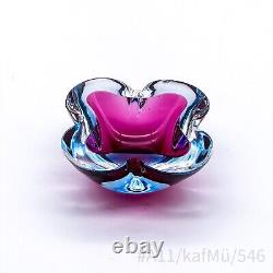 Vintage Murano Art Glass Ashtray Mouth-blown Handmade Pink & Blue