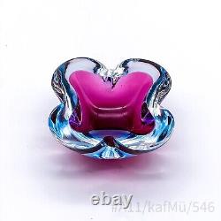 Vintage Murano Art Glass Ashtray Mouth-blown Handmade Pink & Blue