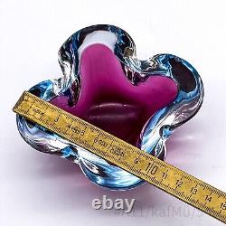 Vintage Murano Art Glass Ashtray Mouth-blown Handmade Pink & Blue