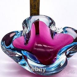 Vintage Murano Art Glass Ashtray Mouth-blown Handmade Pink & Blue