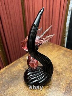 Vintage Murano Art Glass Birds Pink Cranberry