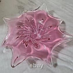 Vintage Murano Art Glass Bowl purplish pink Centerpiece Starfish 14 Wide