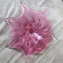 Vintage Murano Art Glass Bowl purplish pink Centerpiece Starfish 14 Wide