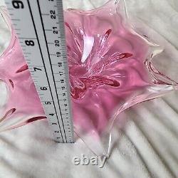 Vintage Murano Art Glass Bowl purplish pink Centerpiece Starfish 14 Wide