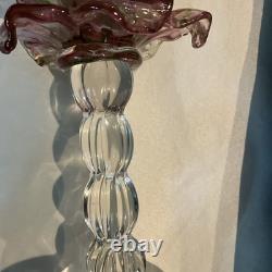 Vintage Murano Art Glass Floriform Candlestick Pink Green Rose Tulip Flower 10