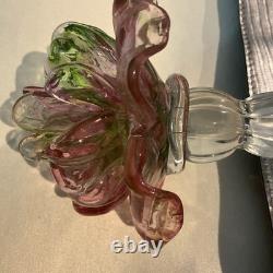 Vintage Murano Art Glass Floriform Candlestick Pink Green Rose Tulip Flower 10
