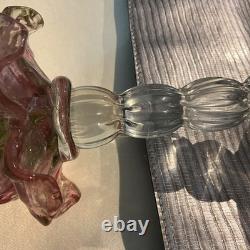 Vintage Murano Art Glass Floriform Candlestick Pink Green Rose Tulip Flower 10