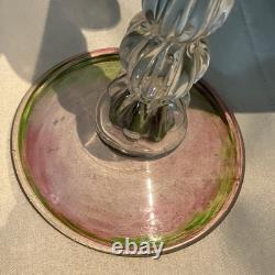 Vintage Murano Art Glass Floriform Candlestick Pink Green Rose Tulip Flower 10