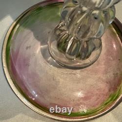 Vintage Murano Art Glass Floriform Candlestick Pink Green Rose Tulip Flower 10
