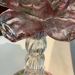 Vintage Murano Art Glass Floriform Candlestick Pink Green Rose Tulip Flower 10
