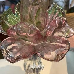 Vintage Murano Art Glass Floriform Candlestick Pink Green Rose Tulip Flower 10