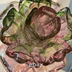 Vintage Murano Art Glass Floriform Candlestick Pink Green Rose Tulip Flower 10