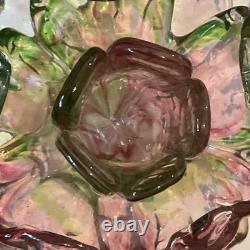 Vintage Murano Art Glass Floriform Candlestick Pink Green Rose Tulip Flower 10