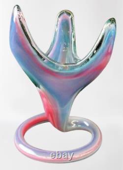 Vintage Murano Art Glass Hand Blown Coil Pedestal Vase Pink and Blue